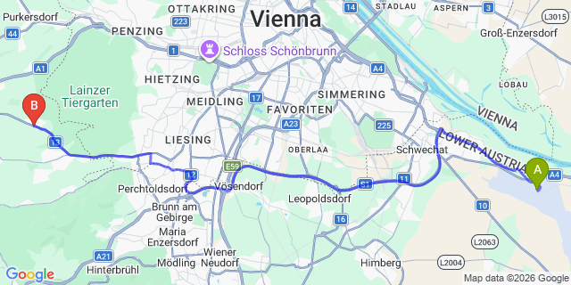 Map: Vienna Airport (VIE) to Laab im Walde