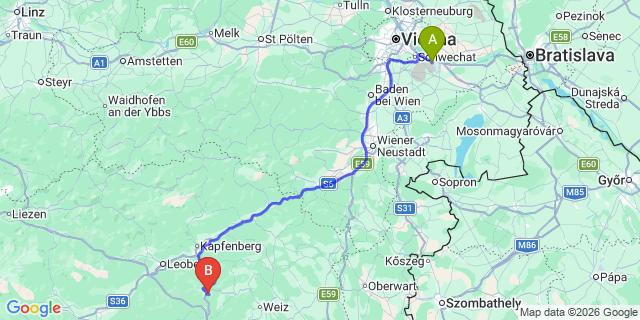 Map: Vienna Airport (VIE) to Laas