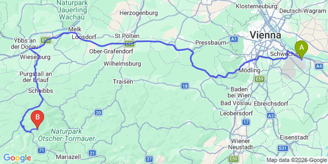 Map: Vienna Airport (VIE) to Lackenhof