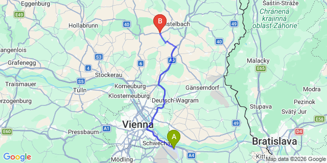 Map: Vienna Airport (VIE) to Ladendorf