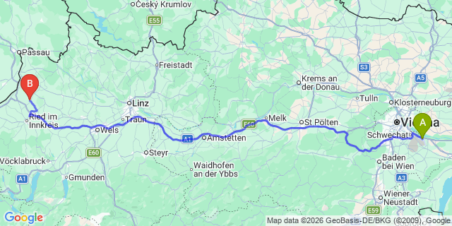 Map: Vienna Airport (VIE) to Lambrechten