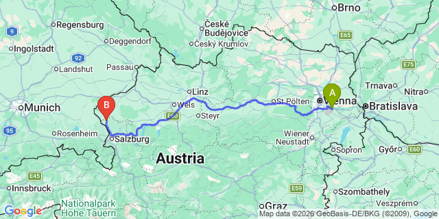 Map: Vienna Airport (VIE) to Lamprechtshausen