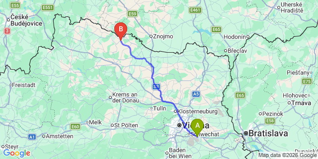 Map: Vienna Airport (VIE) to Langau