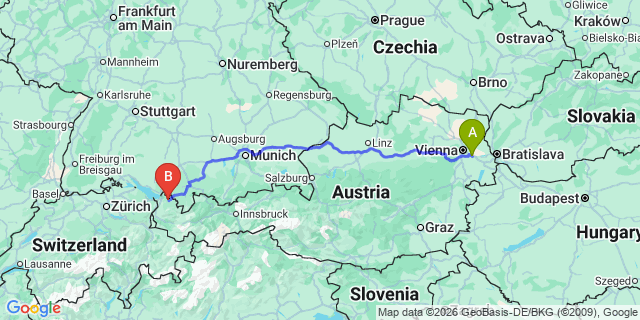 Map: Vienna Airport (VIE) to Langenegg