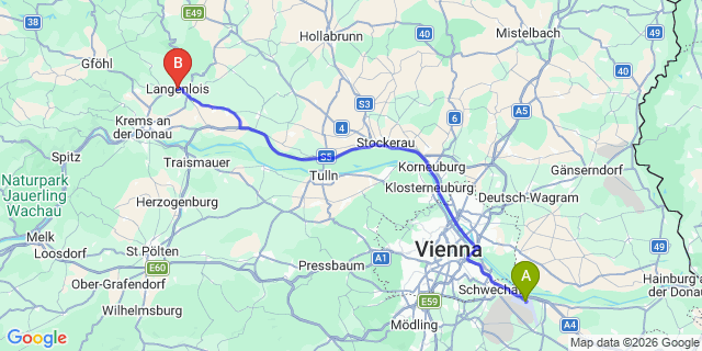 Map: Vienna Airport (VIE) to Langenlois