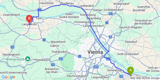Map: Vienna Airport (VIE) to Langenrohr