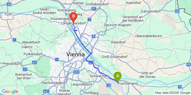 Map: Vienna Airport (VIE) to Langenzersdorf