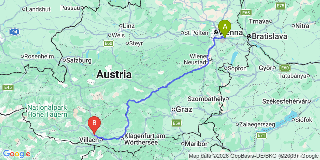 Map: Vienna Airport (VIE) to Lansach