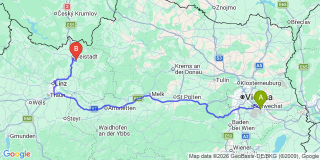 Map: Vienna Airport (VIE) to Lasberg
