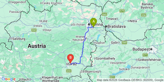 Map: Vienna Airport (VIE) to Laßnitzhöhe