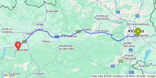 Map: Vienna Airport (VIE) to Laudach