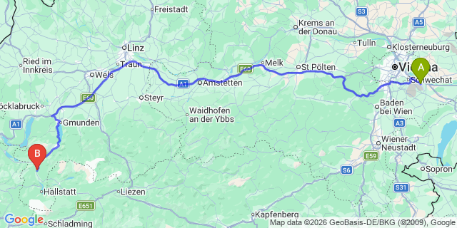Map: Vienna Airport (VIE) to Lauffen