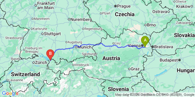 Map: Vienna Airport (VIE) to Lauterach