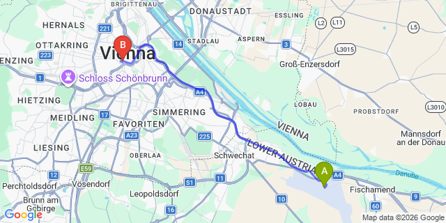 Map: Vienna Airport (VIE) to Le Meridien Vienna