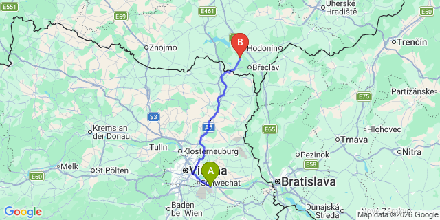 Map: Vienna Airport (VIE) to Lednice