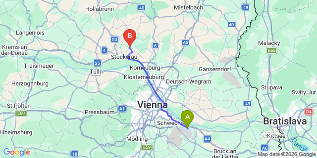 Map: Vienna Airport (VIE) to Leitzersdorf