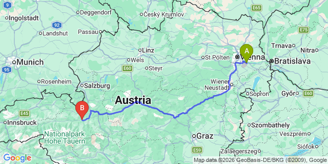 Map: Vienna Airport (VIE) to Lend