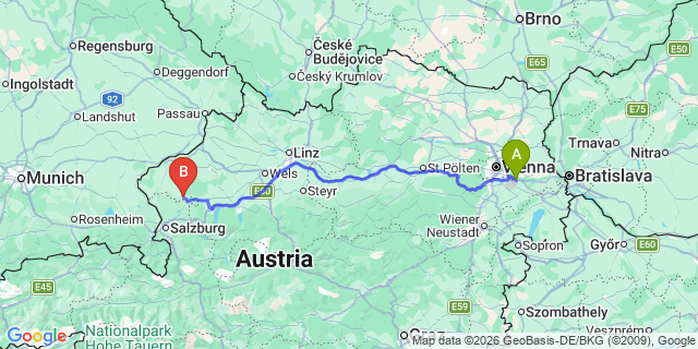 Map: Vienna Airport (VIE) to Lengau