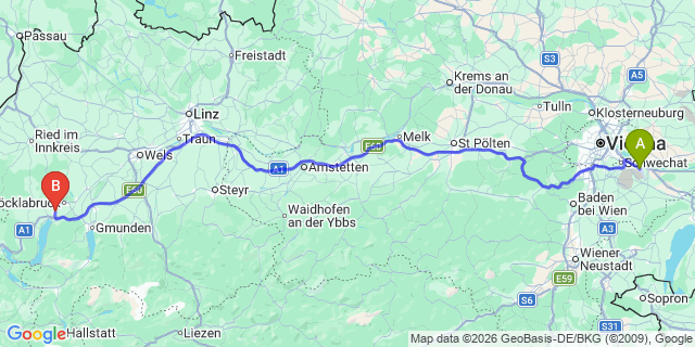 Map: Vienna Airport (VIE) to Lenzing