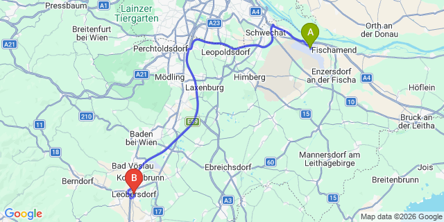 Map: Vienna Airport (VIE) to Leobersdorf
