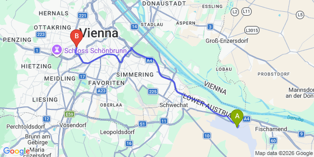 Map: Vienna Airport (VIE) to Leonardo Hotel Vienna