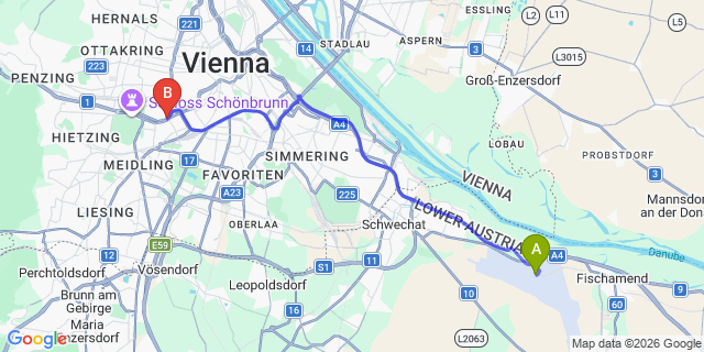 Map: Vienna Airport (VIE) to Leonardo Hotel Vienna Schonbrunn