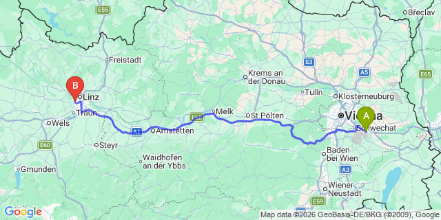 Map: Vienna Airport (VIE) to Leonding