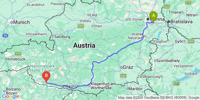 Map: Vienna Airport (VIE) to Lesachtal