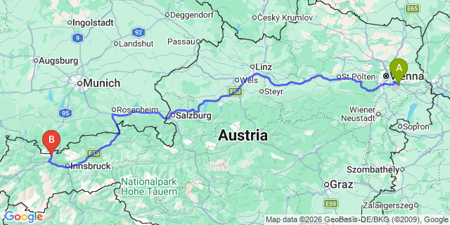 Map: Vienna Airport (VIE) to Leutasch