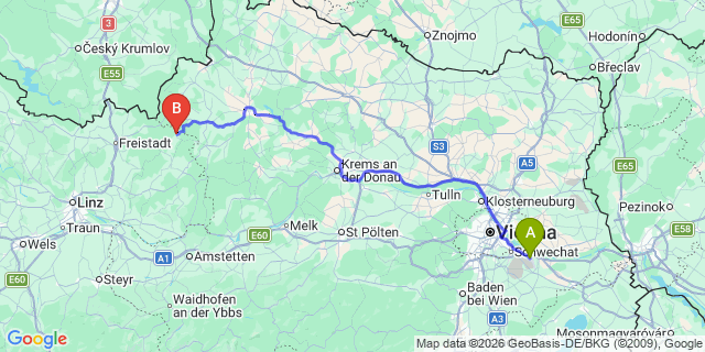 Map: Vienna Airport (VIE) to Liebenau