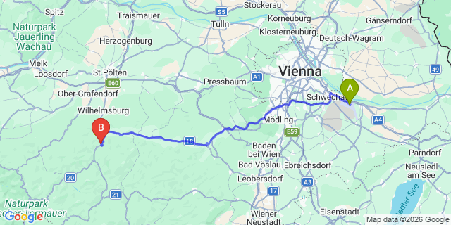 Map: Vienna Airport (VIE) to Lilienfeld