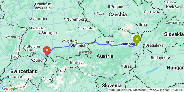 Map: Vienna Airport (VIE) to Lindau