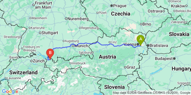 Map: Vienna Airport (VIE) to Lingenau