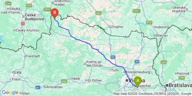Map: Vienna Airport (VIE) to Litschau