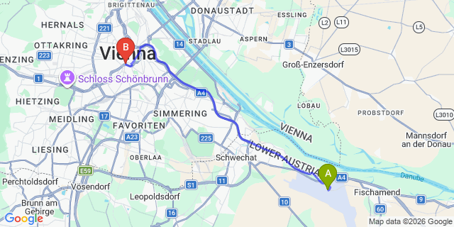 Map: Vienna Airport (VIE) to Living Hotel an der Oper