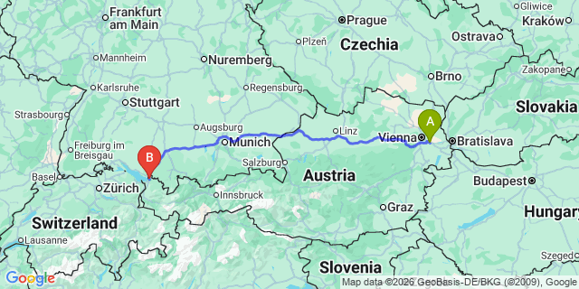 Map: Vienna Airport (VIE) to Lochau