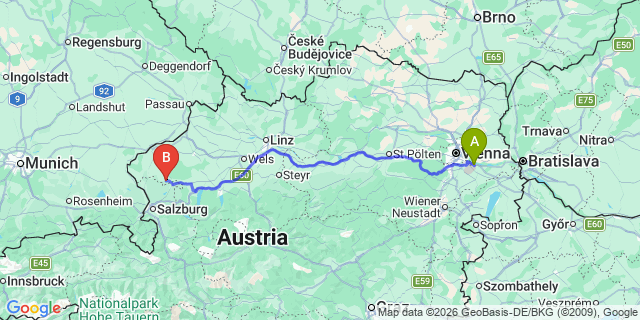 Map: Vienna Airport (VIE) to Lochen am See