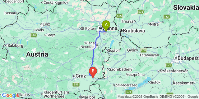 Map: Vienna Airport (VIE) to Loipendorf