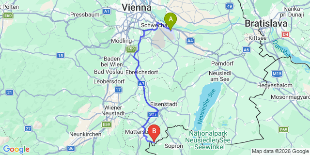 Map: Vienna Airport (VIE) to Loipersbach im Burgenland