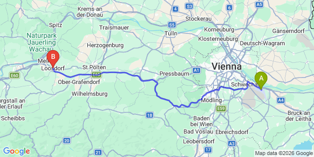 Map: Vienna Airport (VIE) to Loosdorf