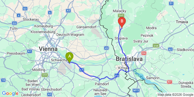 Map: Vienna Airport (VIE) to Lozorno