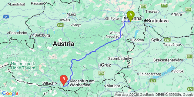 Map: Vienna Airport (VIE) to Ludmannsdorf