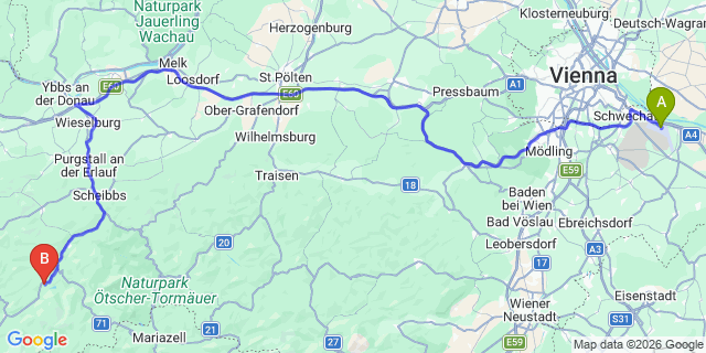 Map: Vienna Airport (VIE) to Lunz am See