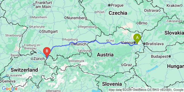 Map: Vienna Airport (VIE) to Lustenau
