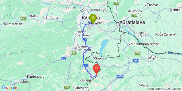 Map: Vienna Airport (VIE) to Lutzmannsburg