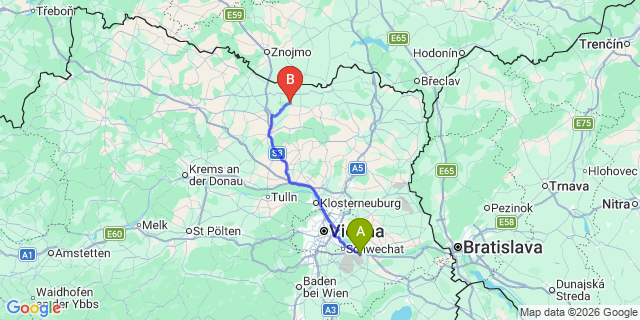 Map: Vienna Airport (VIE) to Mailberg