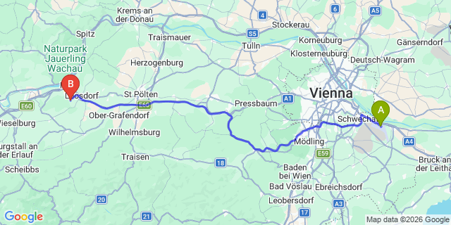 Map: Vienna Airport (VIE) to Malchburg