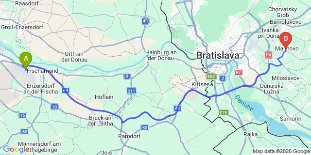 Map: Vienna Airport (VIE) to Malinovo