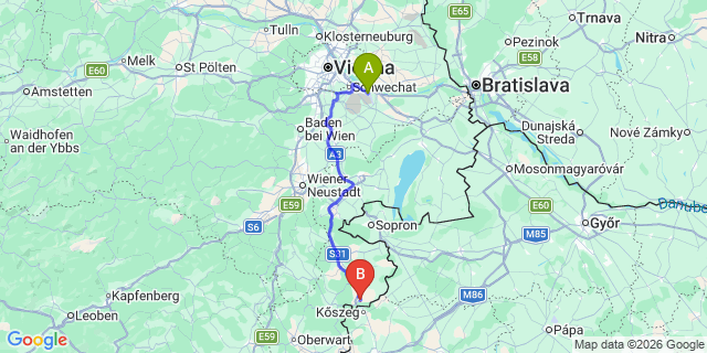 Map: Vienna Airport (VIE) to Mannersdorf an der Rabnitz