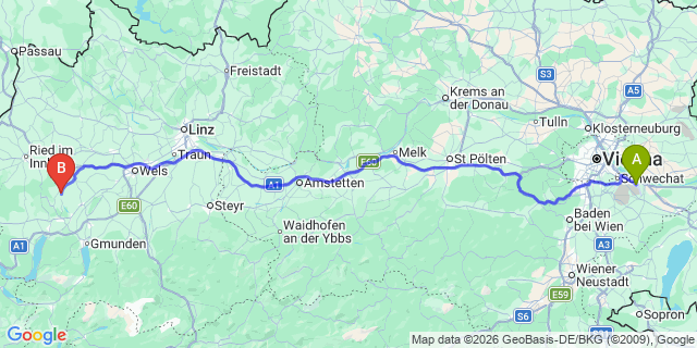 Map: Vienna Airport (VIE) to Manning